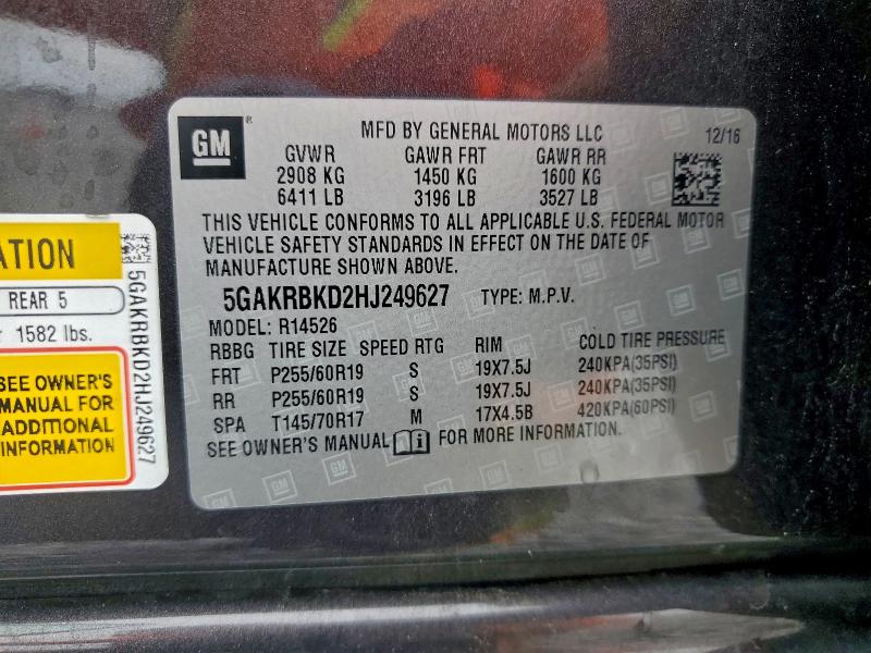 Photo 14 from auction – 2017 BUICK ENCLAVE with VIN 5GAKRBKD2HJ249627