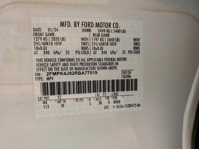 Photo 14 from auction – 2024 FORD EDGE SEL with VIN 2FMPK4J92RBA77019