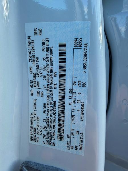 Photo 10 from auction – 2018 FORD ESCAPE SEL with VIN 1FMCU9HD8JUD33095