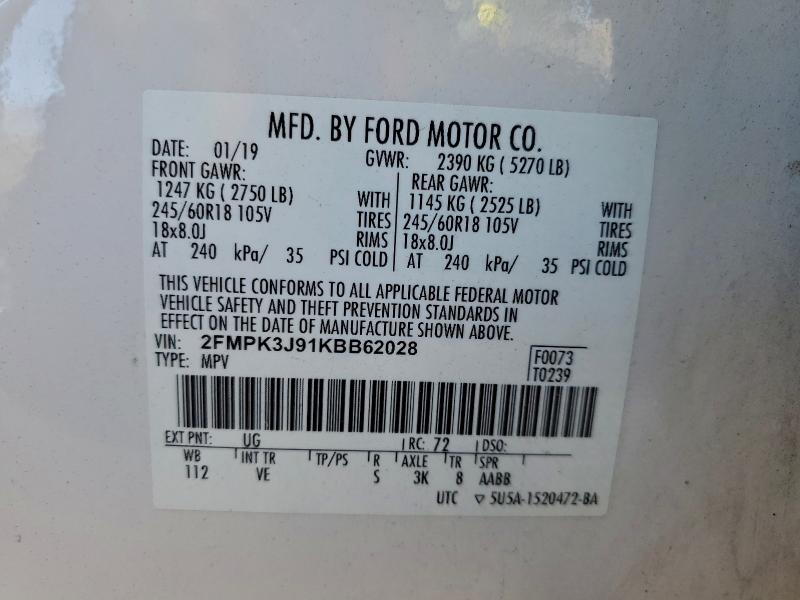 Photo 14 from auction – 2019 FORD EDGE SEL with VIN 2FMPK3J91KBB62028