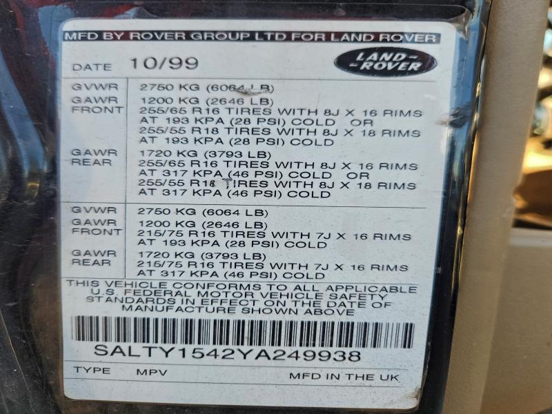 Photo 14 from auction – 2000 LAND ROVER DISCOVERY with VIN SALTY1542YA249938