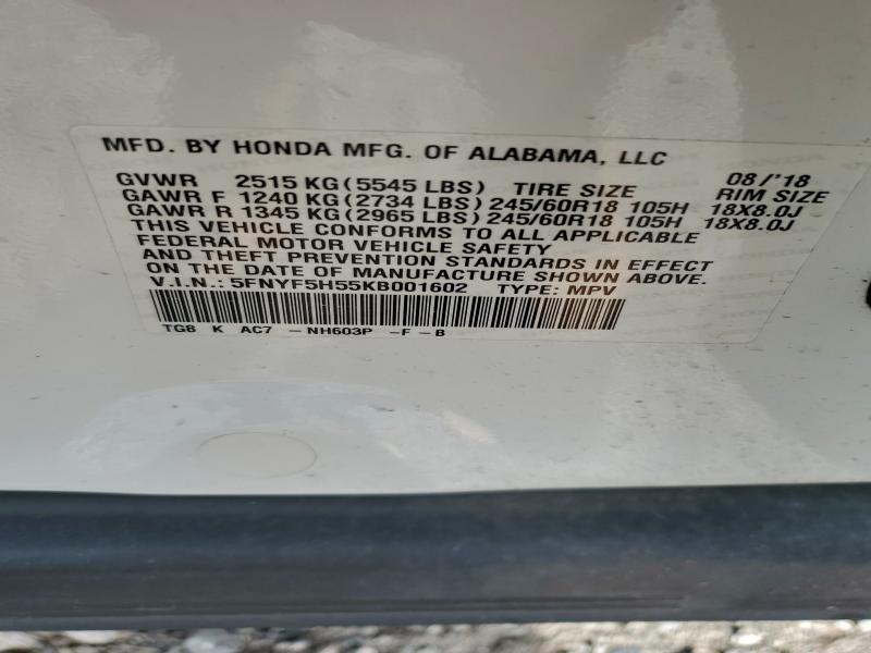 Photo 14 from auction – 2019 HONDA PILOT EXL with VIN 5FNYF5H55KB001602