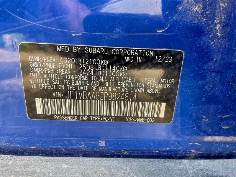 Photo 10 from auction – 2023 SUBARU WRX with VIN JF1VBAA62P9824814