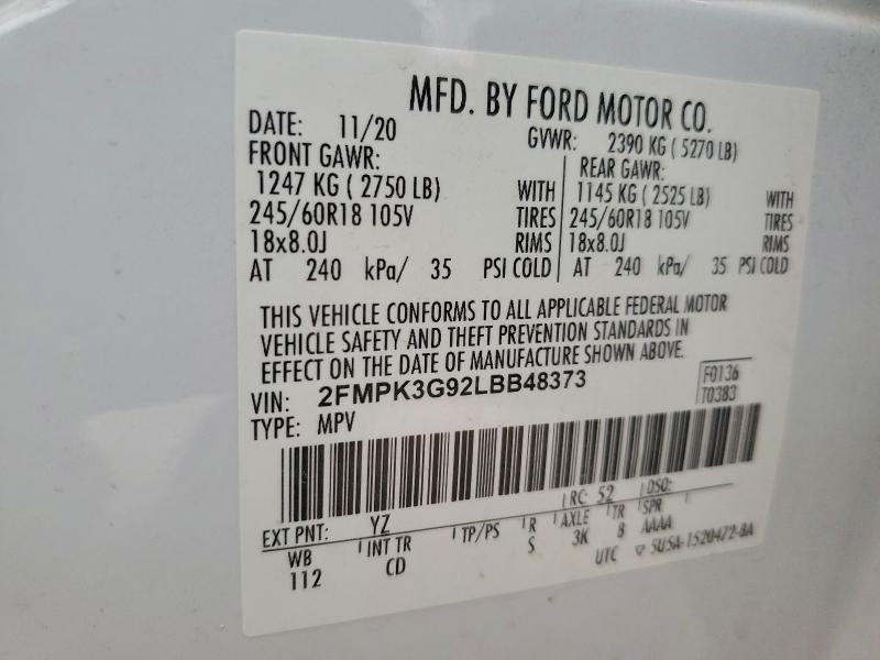 Photo 14 from auction – 2020 FORD EDGE SE with VIN 2FMPK3G92LBB48373