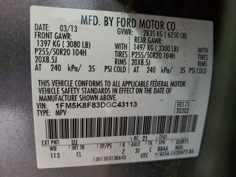 Photo 14 from auction – 2013 FORD EXPLORER L with VIN 1FM5K8F83DGC43113