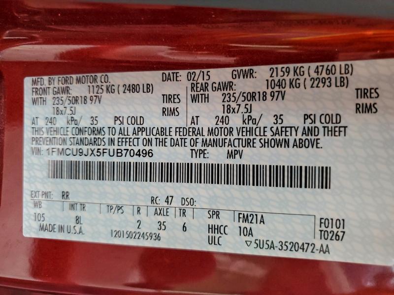 Photo 14 from auction – 2015 FORD ESCAPE TIT with VIN 1FMCU9JX5FUB70496