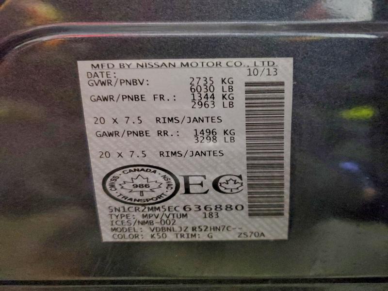 Photo 14 from auction – 2014 NISSAN PATHFINDER with VIN 5N1CR2MM5EC636880