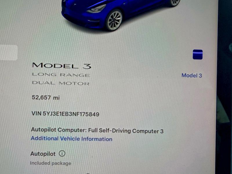 Photo 8 from auction – 2022 TESLA MODEL 3 with VIN 5YJ3E1EB3NF286627