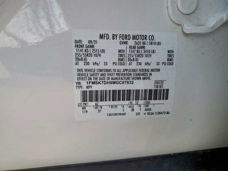 Photo 14 from auction – 2021 FORD EXPLORER X with VIN 1FMSK7DH9MGC07832