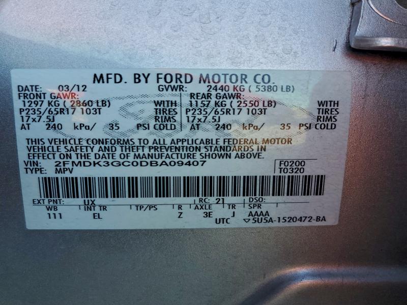 Photo 14 from auction – 2013 FORD EDGE SE with VIN 2FMDK3GC0DBA09407