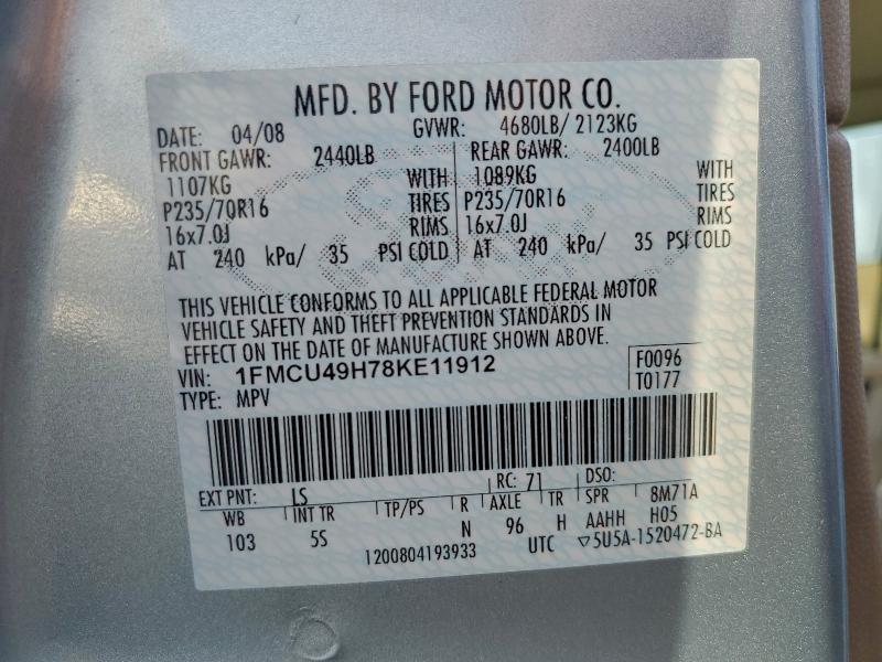 Photo 14 from auction – 2008 FORD ESCAPE HEV with VIN 1FMCU49H78KE11912
