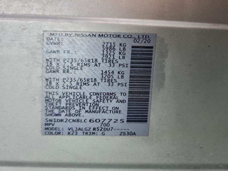 Photo 14 from auction – 2020 NISSAN PATHFINDER with VIN 5N1DR2CN8LC607725