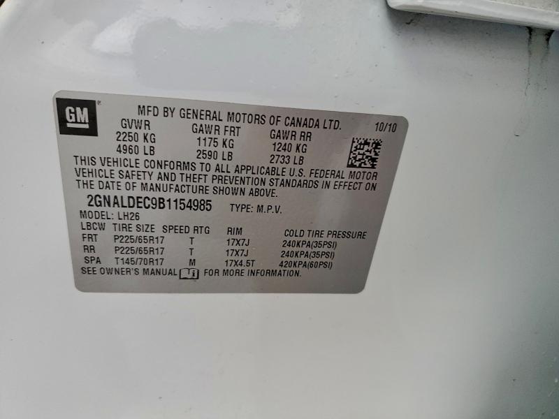 Photo 14 from auction – 2011 CHEVROLET EQUINOX LT with VIN 2GNALDEC9B1154985