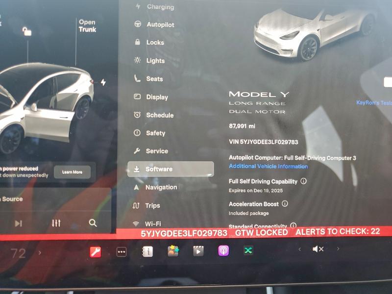 Photo 9 from auction – 2020 TESLA MODEL Y with VIN 5YJYGDEE3LF029783