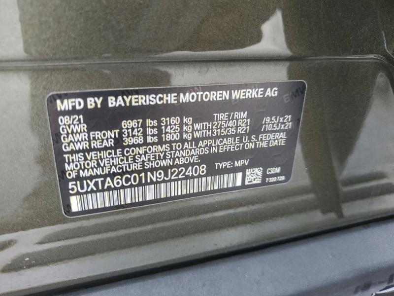 Photo 14 from auction – 2022 BMW X5 XDRIVE4 with VIN 5UXTA6C01N9J22408