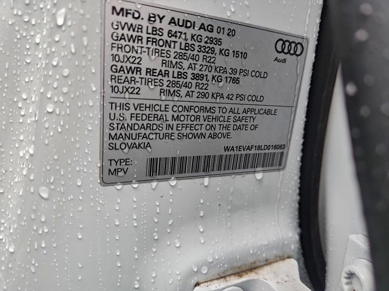 Photo 14 from auction – 2020 AUDI Q8 PREMIUM with VIN WA1EVAF18LD016063