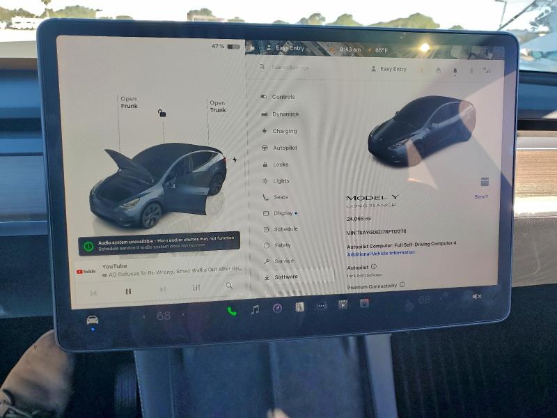 Photo 9 from auction – 2024 TESLA MODEL Y with VIN 7SAYGDED7RF112278