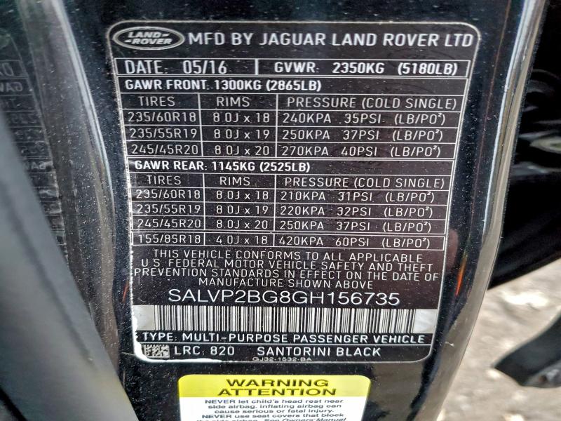 Photo 14 from auction – 2016 LAND ROVER RANGE ROVE with VIN SALVP2BG8GH156735