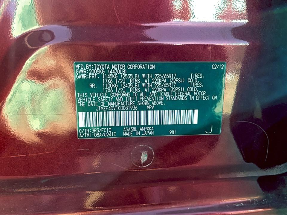 Photo 10 from auction – 2012 TOYOTA RAV4 with VIN JTMZF4DV1CD031936