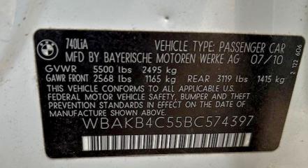 Photo 10 from auction – 2011 BMW 740 LI with VIN WBAKB4C55BC574397