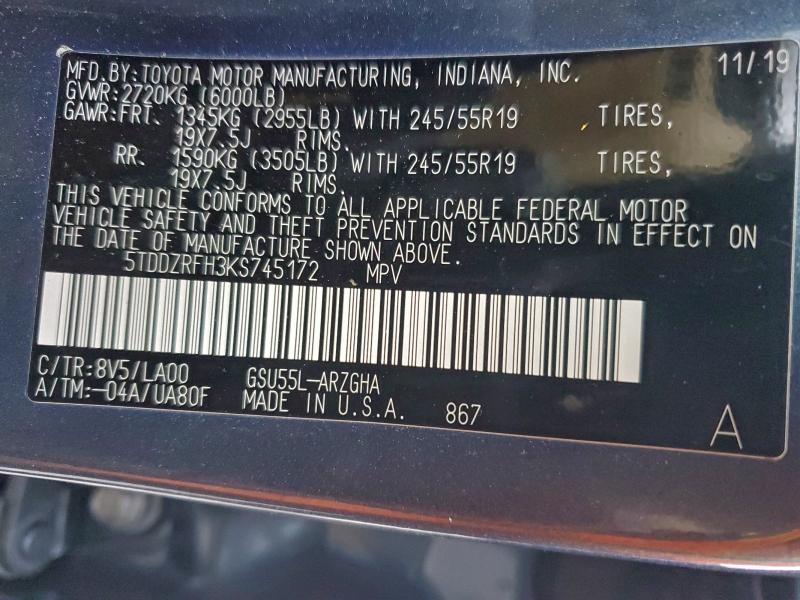 Photo 14 from auction – 2019 TOYOTA HIGHLANDER with VIN 5TDDZRFH3KS745172