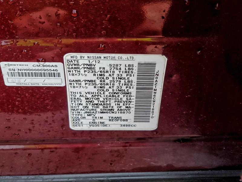 Photo 14 from auction – 2012 NISSAN MURANO S with VIN JN8AZ1MW6CW218870