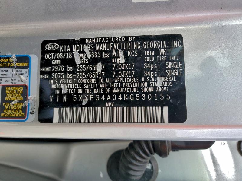 Photo 14 from auction – 2019 KIA SORENTO with VIN 5XYPG4A34KG530155