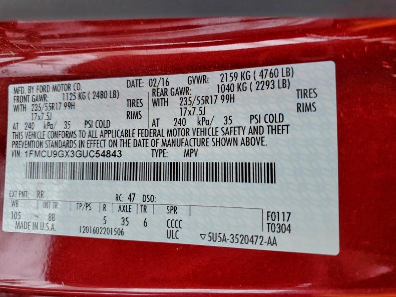 Photo 14 from auction – 2016 FORD ESCAPE SE with VIN 1FMCU9GX3GUC54843