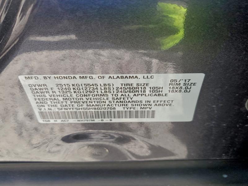Photo 14 from auction – 2017 HONDA PILOT EXL with VIN 5FNYF5H55HB020708