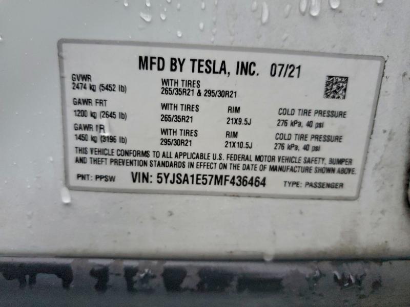 Photo 14 from auction – 2021 TESLA MODEL S with VIN 5YJSA1E57MF436464