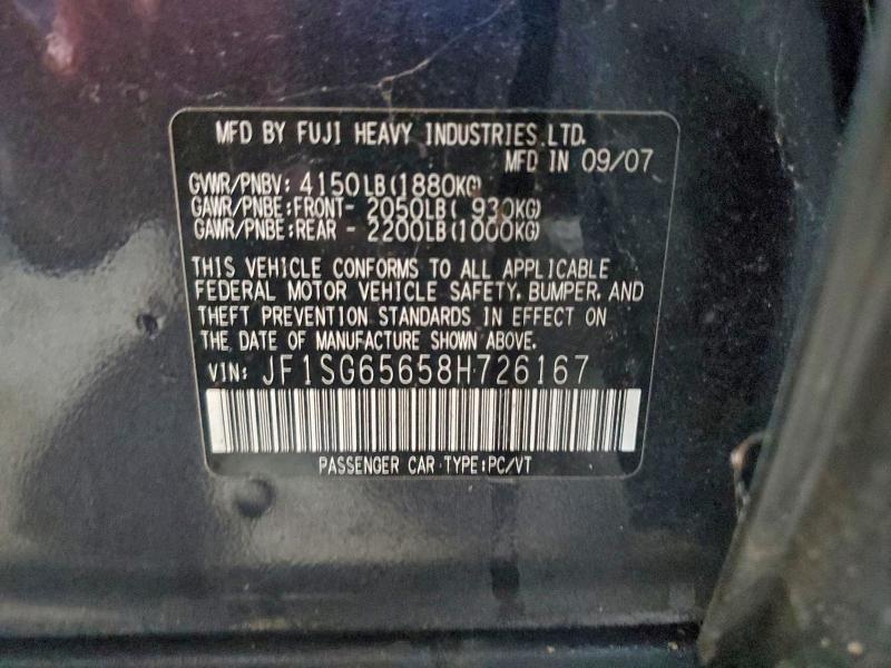 Photo 14 from auction – 2008 SUBARU FORESTER 2 with VIN JF1SG65658H726167