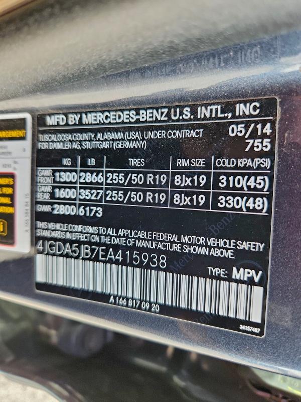 Photo 14 from auction – 2014 MERCEDES-BENZ ML 350 with VIN 4JGDA5JB7EA415938