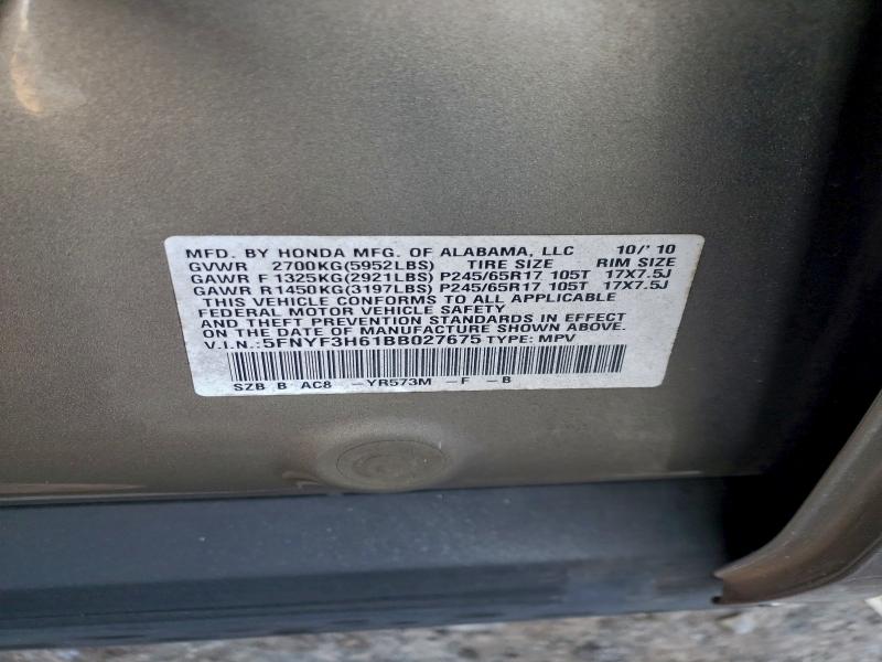 Photo 14 from auction – 2011 HONDA PILOT EXL with VIN 5FNYF3H61BB027675
