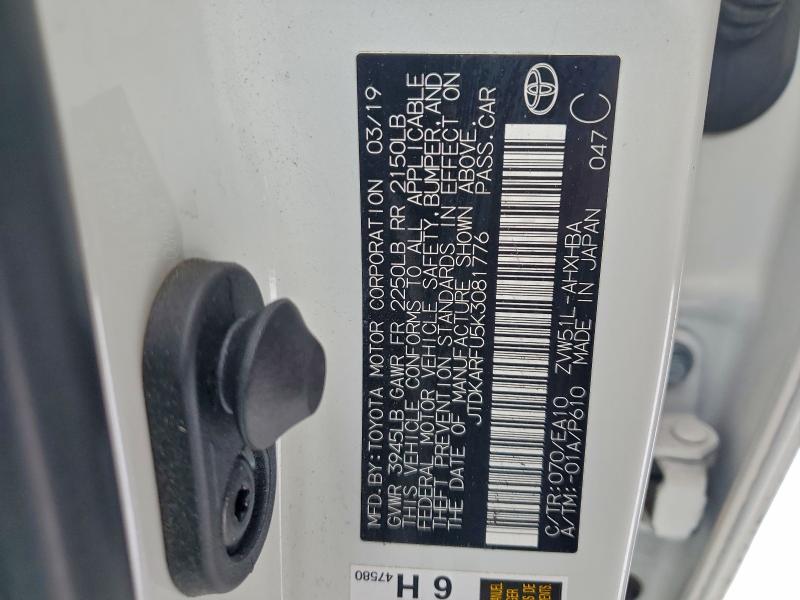Photo 14 from auction – 2019 TOYOTA PRIUS with VIN JTDKARFU5K3081776