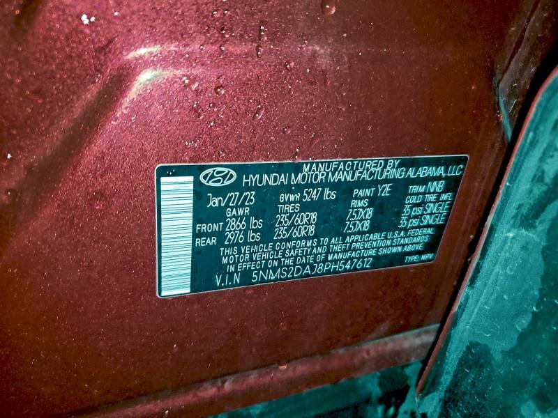 Photo 14 from auction – 2023 HYUNDAI SANTA FE S with VIN 5NMS2DAJ8PH547612