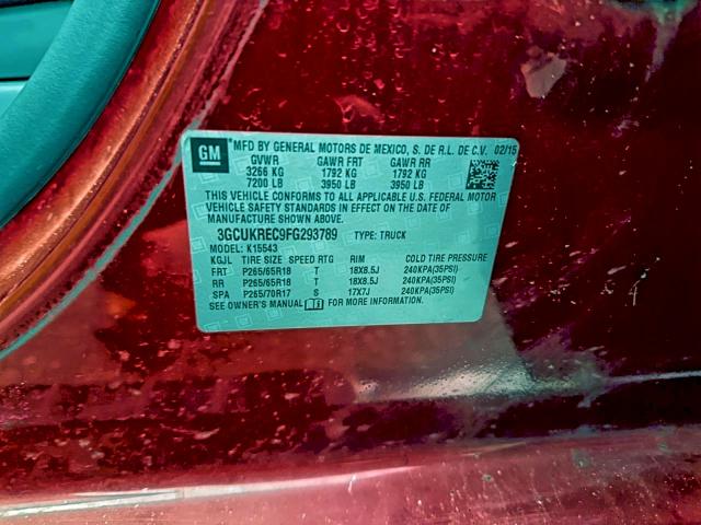 Photo 10 from auction – 2015 CHEVROLET SILVERADO with VIN 3GCUKREC9FG293789