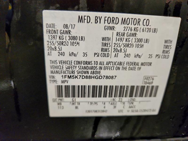 Photo 14 from auction – 2017 FORD EXPLORER X with VIN 1FM5K7D88HGD78087