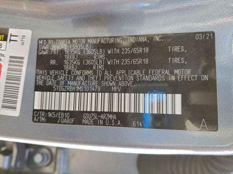 Photo 14 from auction – 2021 TOYOTA HIGHLANDER with VIN 5TDGZRBH1MS101479