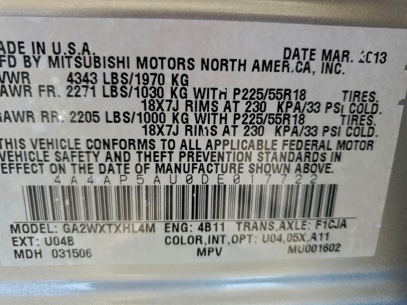 Photo 14 from auction – 2013 MITSUBISHI OUTLANDER with VIN 4A4AP5AU0DE017722