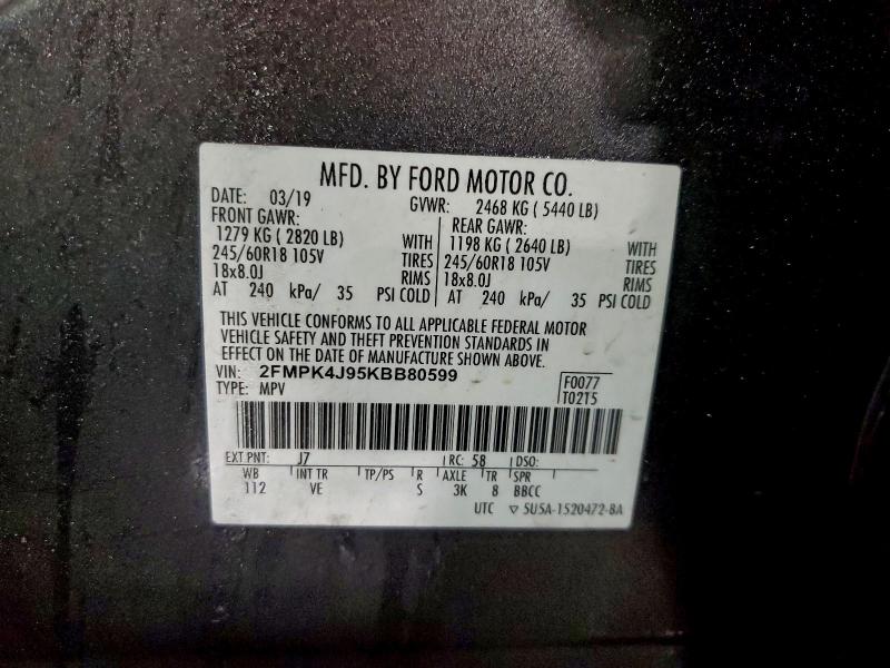 Photo 14 from auction – 2019 FORD EDGE SEL with VIN 2FMPK4J95KBB80599