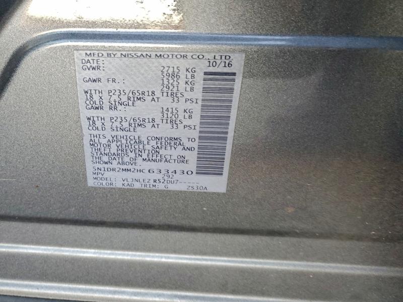 Photo 14 from auction – 2017 NISSAN PATHFINDER with VIN 5N1DR2MM2HC633430