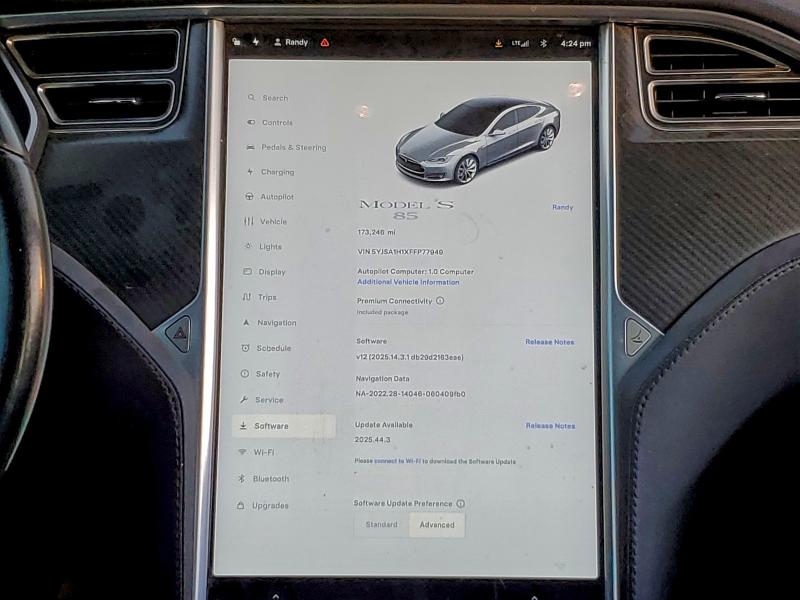 Photo 9 from auction – 2015 TESLA MODEL S with VIN 5YJSA1H1XFFP77949