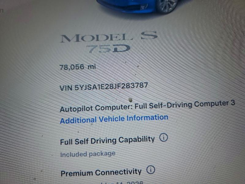 Photo 9 from auction – 2018 TESLA MODEL S with VIN 5YJSA1E28JF283787