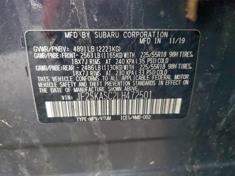 Photo 14 from auction – 2020 SUBARU FORESTER L with VIN JF2SKASC2LH472501