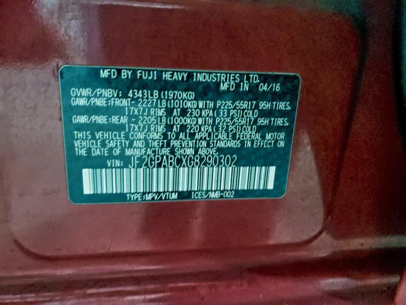 Photo 14 from auction – 2016 SUBARU CROSSTREK with VIN JF2GPABCXG8290302