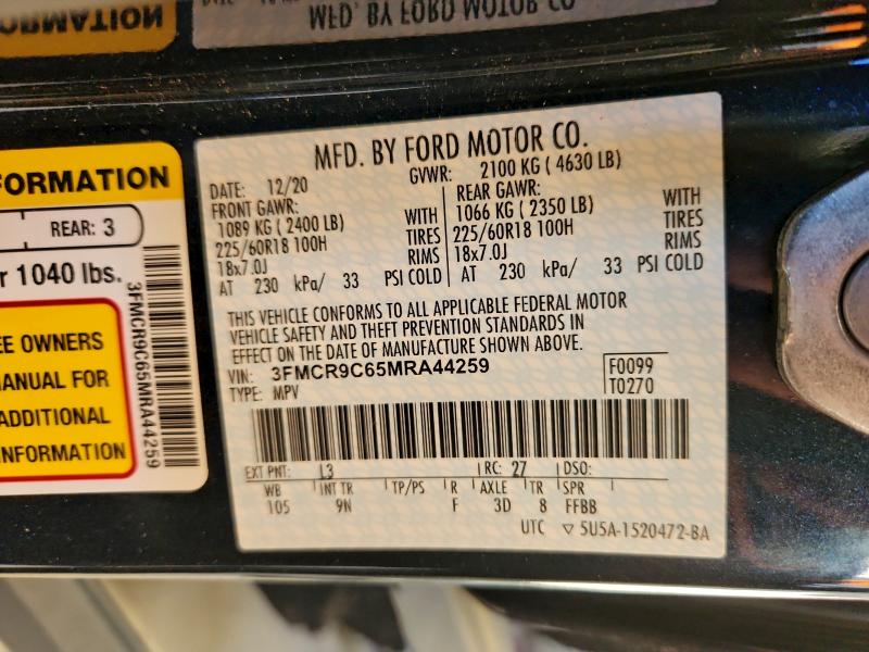 Photo 14 from auction – 2021 FORD BRONCO SPO with VIN 3FMCR9C65MRA44259