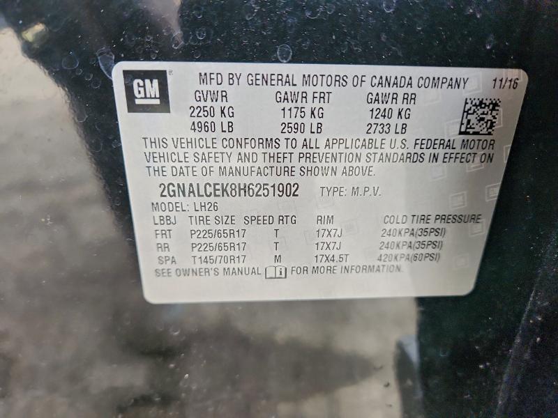 Photo 14 from auction – 2017 CHEVROLET EQUINOX LT with VIN 2GNALCEK8H6251902