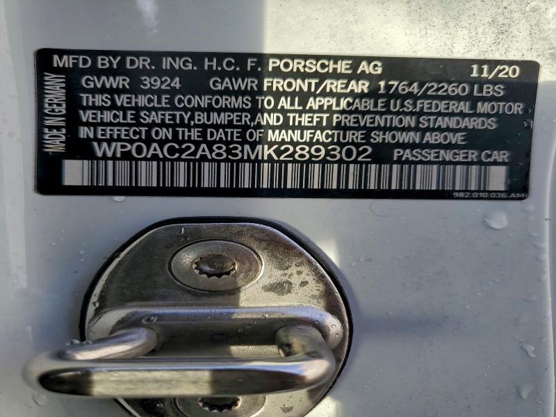 Photo 14 from auction – 2021 PORSCHE CAYMAN GT4 with VIN WP0AC2A83MK289302