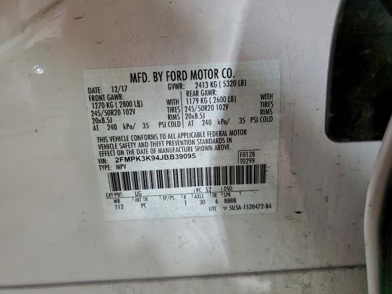 Photo 14 from auction – 2018 FORD EDGE TITAN with VIN 2FMPK3K94JBB39095