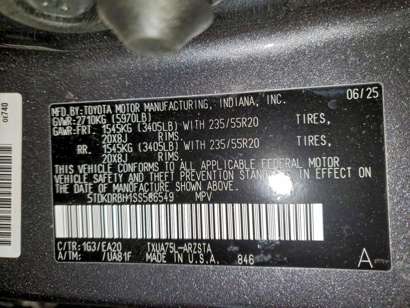 Photo 14 from auction – 2025 TOYOTA HIGHLANDER with VIN 5TDKDRBH1SS586549
